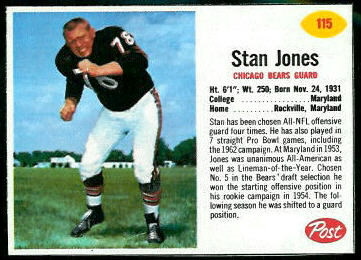 Stan Jones 1962 Post Cereal football card