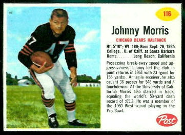 Johnny Morris 1962 Post Cereal football card