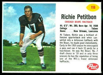 Richie Petitbon 1962 Post Cereal football card