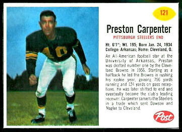 Preston Carpenter 1962 Post Cereal football card