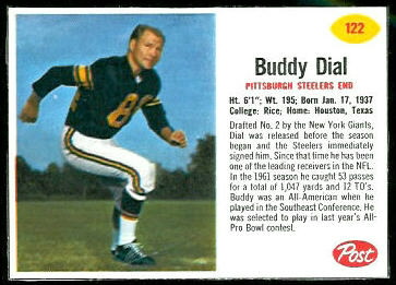 Buddy Dial 1962 Post Cereal football card