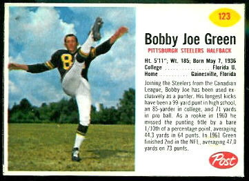 Bobby Joe Green 1962 Post Cereal football card