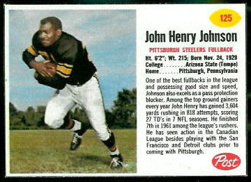 John Henry Johnson 1962 Post Cereal football card