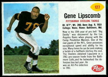 Gene Lipscomb 1962 Post Cereal football card
