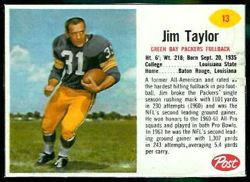 Jim Taylor 1962 Post Cereal football card