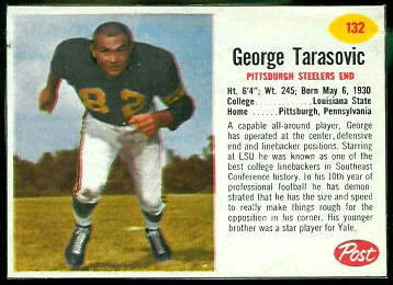 George Tarasovic 1962 Post Cereal football card