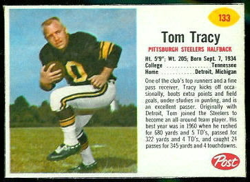 Tom Tracy 1962 Post Cereal football card