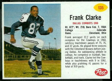 Frank Clarke 1962 Post Cereal football card