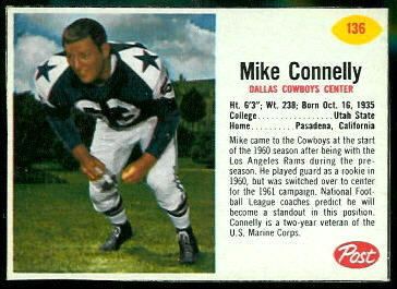 Mike Connelly 1962 Post Cereal football card