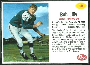 Bob Lilly 1962 Post Cereal football card