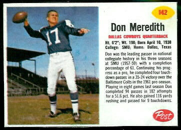 Don Meredith 1962 Post Cereal football card