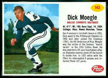 Dick Moegle 1962 Post Cereal football card