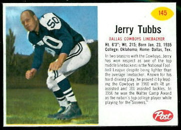 Jerry Tubbs 1962 Post Cereal football card