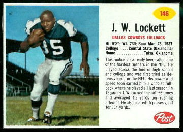 J.W. Lockett 1962 Post Cereal football card