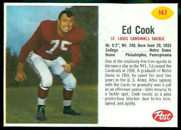Ed Cook 1962 Post Cereal football card