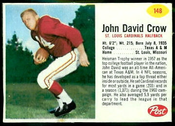 John David Crow 1962 Post Cereal football card