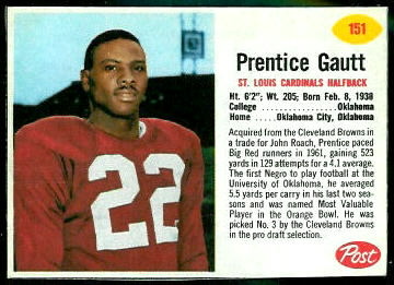 Prentice Gautt 1962 Post Cereal football card