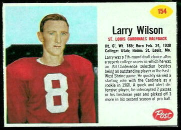 Larry Wilson 1962 Post Cereal football card