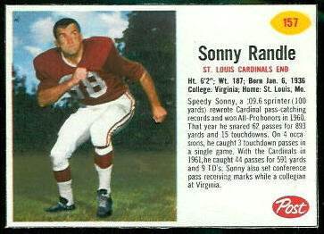 Sonny Randle 1962 Post Cereal football card