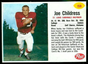 Joe Childress 1962 Post Cereal football card