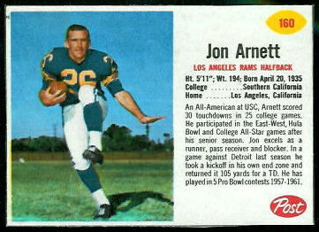 Jon Arnett 1962 Post Cereal football card