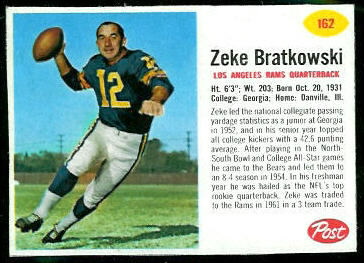 Zeke Bratkowski 1962 Post Cereal football card