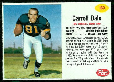 Carroll Dale 1962 Post Cereal football card