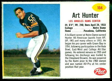 Art Hunter 1962 Post Cereal football card