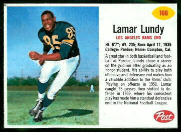 Lamar Lundy 1962 Post Cereal football card Lamar Lundy 1962 Post Cereal football card