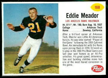 Ed Meador 1962 Post Cereal football card