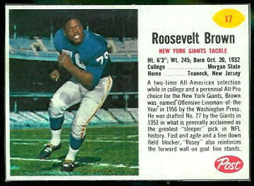 Roosevelt Brown 1962 Post Cereal football card