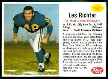 Les Richter 1962 Post Cereal football card