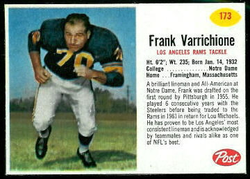 Frank Varrichione 1962 Post Cereal football card