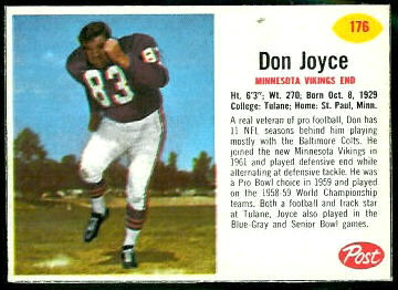 Don Joyce 1962 Post Cereal football card