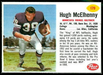 Hugh McElhenny 1962 Post Cereal football card