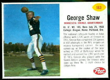 George Shaw 1962 Post Cereal football card