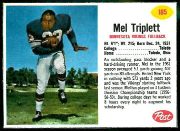 Mel Triplett 1962 Post Cereal football card