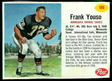 Frank Youso 1962 Post Cereal football card
