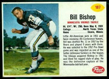 Bill Bishop 1962 Post Cereal football card