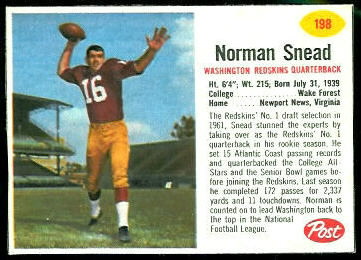 Norm Snead 1962 Post Cereal football card