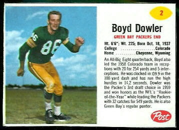 Boyd Dowler 1962 Post Cereal football card Boyd Dowler 1962 Post Cereal football card