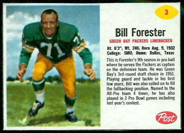 Bill Forester 1962 Post Cereal football card Bill Forester 1962 Post Cereal football card