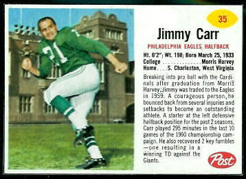 Jimmy Carr 1962 Post Cereal football card