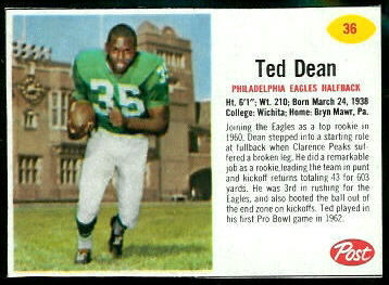 Ted Dean 1962 Post Cereal football card