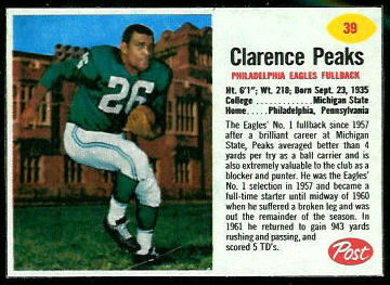 Clarence Peaks 1962 Post Cereal football card