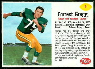 Forrest Gregg 1962 Post Cereal football card