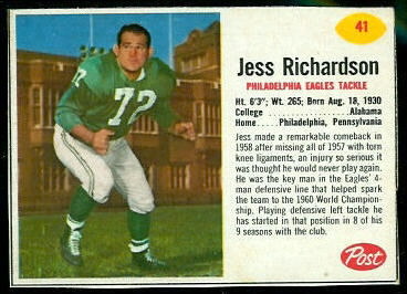 Jesse Richardson 1962 Post Cereal football card