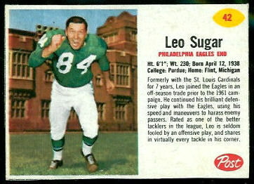 Leo Sugar 1962 Post Cereal football card