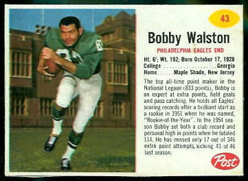 Bobby Walston 1962 Post Cereal football card Bobby Walston 1962 Post Cereal football card