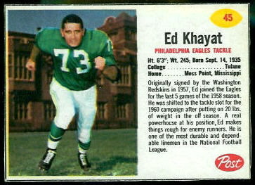 Ed Khayat 1962 Post Cereal football card